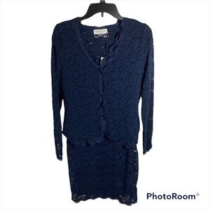 Rosemunde Lace Blue Dress Long Sleeve & Cardigan NWT Medium Women’s